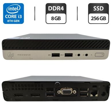 Неттоп HP ProDesk 400 G4 Desktop Mini USFF / Intel Core i3-8100T (4 ядер по 3.1 GHz) / 8 GB DDR4 / 256 GB SSD / Intel UHD Graphics 630
