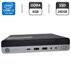 Неттоп HP ProDesk 600 G3 Mini PC USFF / Intel Core i3-7100T (2 (4) ядра по 3.4 GHz) / 8 GB DDR4 / 240 GB SSD / Intel HD Graphics 630 / Windows 11 Pro / Блок питания