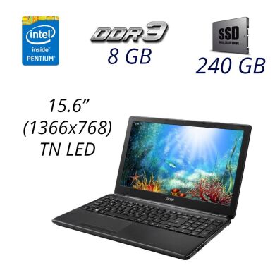 Ноутбук Acer Aspire E1-532-4870 / 15.6" (1366x768) TN LED / Intel Pentium 3558U (2 ядра по 1.7 GHz) / 8 GB DDR3 / 240 GB SSD / WebCam / DVD-RW / USB 3.0 / HDMI