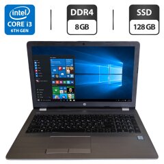 Ноутбук Б-клас HP 250 G6 / 15.6" (1366x768) TN / Intel Core i3-6006U (2 (4) ядра по 2.0 GHz) / 8 GB DDR4 / 128 GB SSD / Intel HD Graphics 520 / WebCam / DVD-ROM