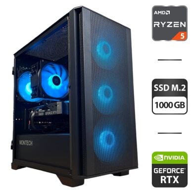 Сборка под заказ: новый игровой ПК Montech Air 1000 Premium Black Tower / AMD Ryzen 5 7500F (6 (12) ядер по 3.7 - 5.0 GHz) / 32 GB DDR5 / 1000 GB SSD M.2 / nVidia GeForce RTX 4060, 8 GB GDDR6, 128-bit / 650W