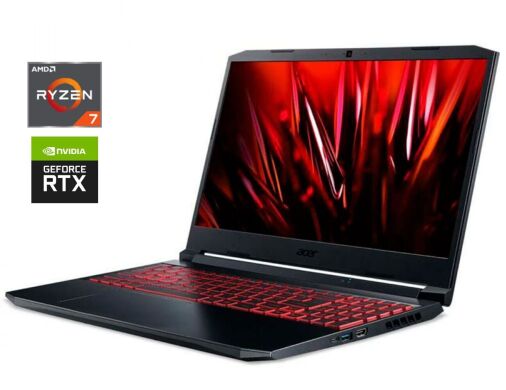 Игровой ноутбук Acer Nitro 5 AN515-46 / 15.6" (1920x1080) IPS / AMD Ryzen 7 5800H (8 (16) ядер по 3.2 - 4.4 GHz) / 16 GB DDR4 / 512 GB SSD M.2 / nVidia GeForce RTX 3070, 8 GB GDDR6, 256-bit / WebCam