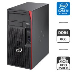 Компьютер Б-класс Fujitsu Esprimo P957 E90 Tower / Intel Core i5-6500 (4 ядра по 3.2 - 3.6 GHz) / 8 GB DDR4 / 120 GB SSD + 250 GB HDD / Intel HD Graphics 530