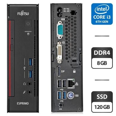 Неттоп Fujitsu Esprimo Q556 Desktop / Intel Core i3-6100T (2 (4) ядра по 3.2 GHz) / 8 GB DDR4 / 120 GB SSD / Intel HD Graphics 530 / DisplayPort / Блок питания в комплекте