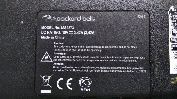 Ноутбук Packard Bell TJ65 / 15.6" (1366x768) TN / Intel Pentium T4300 (2 ядра по 2.1 GHz) / 4 GB DDR2 / 320 GB HDD / nVidia GeForce G 105M / WebCam / DVD-RW