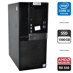 Компьютер Dell OptiPlex 5040 Tower / Intel Core i5-6500 (4 ядра по 3.2 - 3.6 GHz) / 16 GB DDR3 / 1000 GB SSD / AMD Radeon RX 550, 4 GB GDDR5, 128-bit / DVD-ROM / Windows 11 Pro
