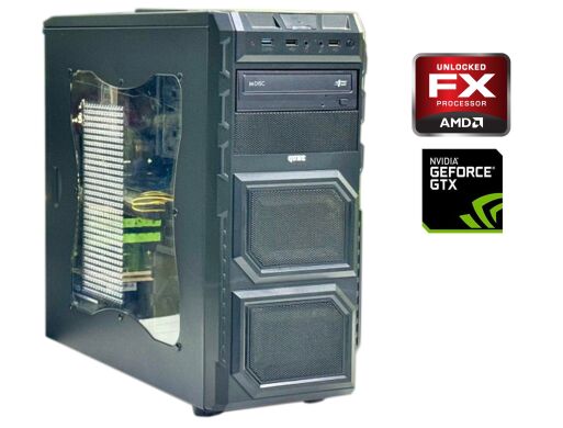 Игровой ПК QUBE QB646 Tower / AMD FX-8300 (8 ядер по 3.3 - 4.2 GHz) / 8 GB DDR3 / 128 GB SSD + 500 GB HDD / nVidia GeForce GTX 1050 Ti, 4 GB GDDR5, 128-bit / DVD-ROM / 750W / Win 10