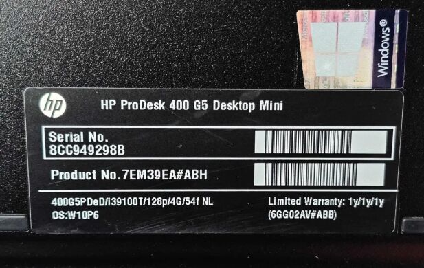 Неттоп HP ProDesk 400 G5 Mini USFF / Intel Core i3-9100T (4 ядра по 3.1 - 3.7 GHz) / 8 GB DDR4 / 128 GB SSD / Intel UHD Graphics 630 / Win 10 Pro