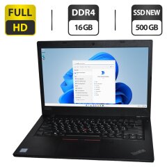Ультрабук Б-класс Lenovo ThinkPad L480 / 14" (1920x1080) IPS / Intel Core i7-8550U (4 (8) ядра по 1.8 - 4.0 GHz) / 16 GB DDR4 / 500 GB SSD NEW / Intel UHD Graphics 620 / WebCam / HDMI / Windows 11 Pro