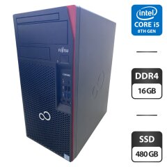 Компьютер Fujitsu Esprimo P758 E85 Tower / Intel Core i5-8400 (6 ядер по 2.8 - 4.0 GHz) / 16 GB DDR4 / 480 GB SSD / nVidia Quadro K1200, 4 GB GDDR5, 128-bit