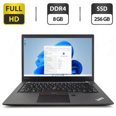 Ультрабук Б-класс Lenovo ThinkPad T470s / 14" (1920x1080) IPS / Intel Core i5-7200U (2 (4) ядра 2.5 - 3.1 GHz) / 8 GB DDR4 / 256 GB SSD / Intel HD Graphics 520 / WebCam / HDMI / Два АКБ