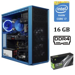 Fractal Design Focus G Window Blue Tower / Intel® Core™ i7-8700K (6 (12) ядер по 3.70 - 4.70 GHz) / 16 GB DDR4 / 240 GB SSD+2 TB HDD / GeForce GTX 1080 (8 GB GDDR5 256 bit) / 600 Вт
