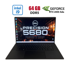 Ігровий ноутбук Б-клас Dell Precision 5680 / 16" (1920x1200) IPS / Intel Core i9-13900H (14 (20) ядер по 2.6 - 5.4 GHz) / 64 GB DDR5 / 1000 GB SSD / nVidia RTX 2000 Ada Generation, 8 GB GDDR6, 128-bit / NoWebCam