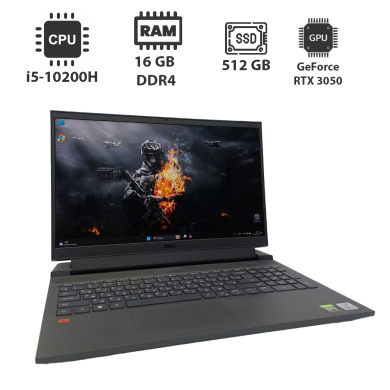 Игровой ноутбук Dell G15 5510 / 15.6" (1920x1080) IPS / Intel Core i5-10200H (4 (8) ядра по 2.4 - 4.1 GHz) / 16 GB DDR4 / 512 GB SSD / nVidia GeForce RTX 3050, 4 GB GDDR6, 128-bit / WebCam Игровой ноутбук Dell G15 5510 / 15.6" (1920x1080) IPS / Intel Core i5-10200H (4 (8) ядра по 2.4 - 4.1 GHz) / 16 GB DDR4 / 512 GB SSD / nVidia GeForce RTX 3050, 4 GB GDDR6, 128-bit / WebCam