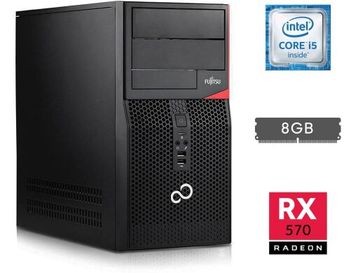 Ігровий ПК Fujitsu Tower / Intel Core i5-6400 (4 ядра по 2.7 - 3.3 GHz) / 8 GB DDR4 / 250 GB SSD / AMD Radeon RX 570, 4 GB GDDR5, 256-bit / HDMI / DisplayPort