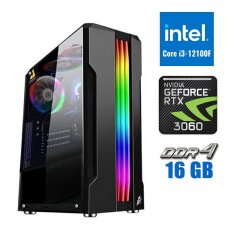 Новый игровой ПК Tower / Intel Core i3-12100F (4 ядра по 3.3 - 4.3 GHz) / 16 GB DDR4 / 500 GB SSD M.2 / nVidia GeForce RTX 3060, 12 GB GDDR6, 192-bit / 700W