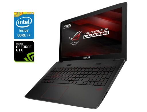 Ігровий ноутбук Б-клас Asus ROG Strix GL552VW / 15.6" (1920x1080) IPS / Intel Core i7-6700HQ (4 (8) ядра по 2.6 - 3.5 GHz) / 16 GB DDR4 / 480 GB SSD / nVidia GeForce GTX 960M, 2 GB GDDR5, 128-bit / WebCam + Бездротова мишка