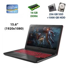 Игровой ноутбук Asus TUF FX504GM / 15.6" (1920x1080) IPS LED / Intel Core i7-8750H (6 (12) ядер по 2.2 - 4.1 GHz) / 16 GB DDR4 / 256 GB SSD+1000 GB HDD / nVidia GeForce GTX 1060, 6 GB GDDR5, 192-bit / WebCam / USB 3.1 / HDMI
