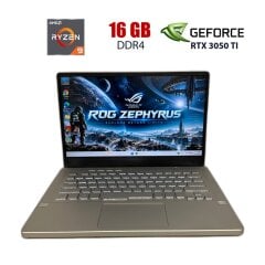Ігровий ноутбук Asus ROG Zephyrus G14 GA401QE White / 14" (2560x1440) IPS / AMD Ryzen 9 5900HS (8 (16) ядер по 3.0 - 4.6 GHz) / 16 GB DDR4 / 1000 GB SSD M.2 NVMe / nVidia GeForce RTX 3050 Ti, 4 GB GDDR6, 128-bit / NoWebCam