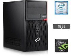 Игровой ПК Fujitsu Tower / Intel Core i3-6100 (2 (4) ядра по 3.7 GHz) / 16 GB DDR4 / 250 GB SSD + 500 GB HDD / nVidia GeForce GTX 1060, 6 GB GDDR5, 192-bit / HDMI / DisplayPort