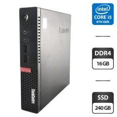 Неттоп Lenovo ThinkCentre M720q Tiny USFF / Intel Core i5-8400T (6 ядер по 1.7 - 3.3 GHz) / 16 GB DDR4 / 240 GB SSD / Intel UHD Graphics 630 / Wi-Fi + Блок живлення