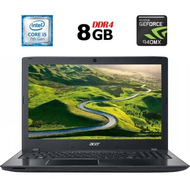 Ноутбук Acer Aspire E 15 E5-575G-587V / 15.6" (1366x768) TN / Intel Core i5-7200U (2 (4) ядра по 2.5 - 3.1 GHz) / 8 GB DDR4 / 250 GB SSD / nVidia GeForce 940MX, 2 GB GDDR5, 64-bit / WebCam / DVD-RW