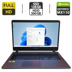 Ноутбук Asus F507U / 15.6" (1920x1080) TN / Intel Core i3-6006U (2 (4) ядра по 2.0 GHz) / 8 GB DDR4 / 128 GB SSD + 500 GB HDD / nVidia GeForce MX110, 2 GB GDDR5, 64-bit / WebCam / HDMI