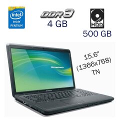 Ноутбук Lenovo G550 / 15.6" (1366x768) TN / Intel Pentium T4300 (2 ядра по 2.1 GHz) / 4 GB DDR3 / 500 GB HDD / nVidia GeForce GT 210, 512 MB DDR3, 64-bit / WebCam / DVD-ROM