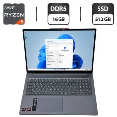 Новий ноутбук Lenovo IdeaPad Slim 3 16ARP10 Luna Grey / 16" (1920x1200) IPS / AMD Ryzen 5 150 (6 (12) ядер по 3.3 - 4.5 GHz) / 16 GB DDR5 / 512 GB SSD / AMD Radeon 660M Graphics / WebCam / Коробка / Windows 11