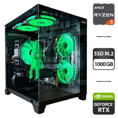 Збірка під замовлення: ігровий ПК Qube Reef ARGB Black Tower / AMD Ryzen 5 5500 (6 (12) ядер по 3.6 - 4.2 GHz) / 16 GB DDR4 / 1000 GB SSD M.2 / nVidia GeForce RTX 3060, 12 GB GDDR6, 192-bit / 650W