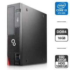 Компьютер Б-класс Fujitsu Esprimo D556 E85 SFF / Intel Core i5-6400 (4 ядра по 2.7 - 3.3 GHz) / 16 GB DDR4 / 120 GB SSD + 1000 GB HDD / Intel HD Graphics 530 / Windows 11 Pro