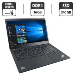 Ноутбук Lenovo ThinkPad T495s / 14" (1920x1080) IPS Touch / AMD Ryzen 5 Pro 3500U (4 (8) ядра по 2.1 - 3.7 GHz) / 16 GB DDR4 / 240 GB SSD / AMD Radeon RX Vega 8 Graphics / WebCam
