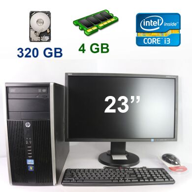 HP Compaq Elite 8300 Tower / Intel Core i3-2120 (2 (4) ядра по 3.3 GHz) / 4 GB RAM /  320 GB HDD + NEC MultiSync E233WMi / 23" (1920x1080) IPS / VGA, DVI, DP, 2x Audio Ports