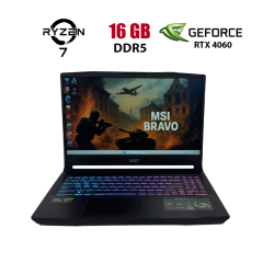 Игровой ноутбук Б-класс MSI Bravo 15 C7VFK / 15.6" (1920x1080) IPS / AMD Ryzen 7 7735HS (8 (16) ядер по 3.2 - 4.75&nbsp;GHz) / 16 GB DDR5 / 512 GB SSD NVMe / nVidia GeForce RTX 4060, 8 GB GDDR6, 128-bit / WebCam