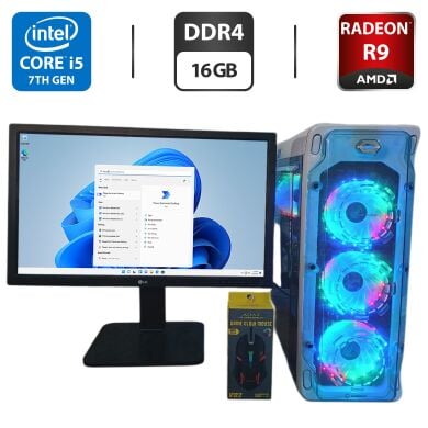 Комплект ПК: GameMax StarLight Tower / Intel Core i5-7500 (4 ядра по 3.4 - 3.8 GHz) / 16 GB DDR4 / 480 GB SSD + 500 GB HDD / AMD Radeon R9 380, 4 GB GDDR5, 256-bit / 600W + Монитор LG 24MB37PM-B / 24" (1920x1080) IPS