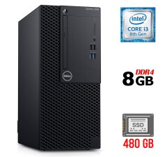 Компьютер Dell OptiPlex 3060 Tower / Intel Core i3-8100 (4 ядра по 3.6 GHz) / 8 GB DDR4 / 480 GB SSD / Intel UHD Graphics 630 / 260W / DVD-ROM / USB 3.1 / HDMI / DisplayPort