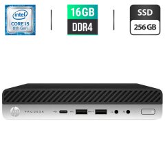 Неттоп Б-класс HP ProDesk 600 G3 Desktop Mini USFF / Intel Core i5-8500T (6 ядер по 2.1 - 3.5 GHz) / 16 GB DDR4 / 256 GB SSD / Intel UHD Graphics 630 / DisplayPort + Блок питания
