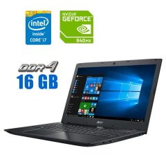 Игровой ноутбук Acer Aspire E5-575G-728Q / 15.6" (1920x1080) TN / Intel Core i7-7500U (2 (4) ядра по 2.7 - 3.5 GHz) / 16 GB DDR4 / 240 GB SSD + 500 GB HDD / nVidia GeForce 940MX, 2 GB GDDR5, 64-bit / WebCam