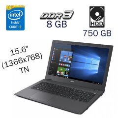 Ноутбук Acer E5-574 / 15.6" (1366х768) TN / Intel Core i5-6200U (2 (4) ядра по 2.3 - 2.8 GHz) / 8 GB DDR3 / 750 GB HDD / Intel HD Graphics 520 / WebCam