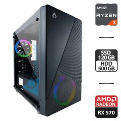 Сборка под заказ: новый игровой ПК Azza Noir Tower / AMD Ryzen 3 4100 (4 (8) ядра по 3.8 - 4.0 GHz) / 16 GB DDR4 / 120 GB SSD + 500 GB HDD / AMD Radeon RX 570, 8 GB GDDR5, 256-bit / HDMI / 550W