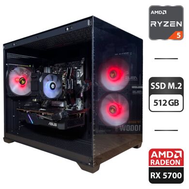 Сборка под заказ: игровой ПК Gamdias Aura GC10M ARGB Black Tower / AMD Ryzen 5 5600 (6 (12) ядер по 3.5 - 4.4 GHz) / 16 GB DDR4 / 512 GB SSD M.2 / AMD Radeon RX 5700, 8 GB GDDR6, 256-bit / 550W