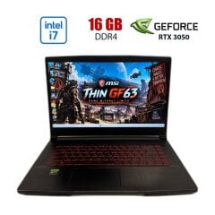 Ігровий ноутбук Б-клас MSI GF63 Thin 11UC / 15.6" (1920x1080) IPS / Intel Core i7-11800H (8 (16) ядер по 1.9 - 4.6 GHz) / 16 GB DDR4 / 512 GB SSD M.2 NVMe / nVidia GeForce RTX 3050, 4 GB GDDR6, 128-bit / WebCam