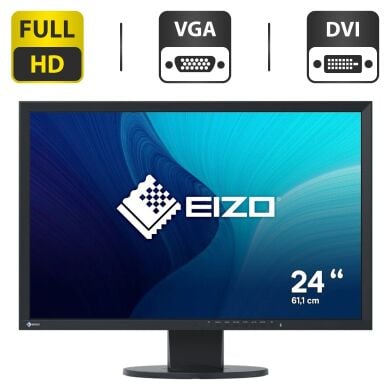 Монітор Б-клас EIZO FlexScan EV2436W / 24" (1920x1200) IPS / USB, VGA, DVI, DisplayPort / Вбудовані колонки 2хx 2W / VESA 100x100 + Кабелі (VGA, DVI, DisplayPort на вибір) та живлення в комплекті