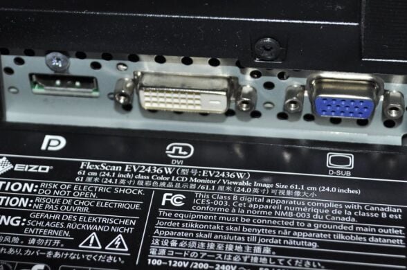 Монітор Б-клас EIZO FlexScan EV2436W / 24" (1920x1200) IPS / USB, VGA, DVI, DisplayPort / Вбудовані колонки 2хx 2W / VESA 100x100 + Кабелі (VGA, DVI, DisplayPort на вибір) та живлення в комплекті