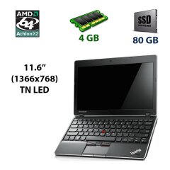 Нетбук Lenovo ThinkPad Edge 10 / 11.6" (1366x768) TN LED / AMD Athlon II Neo K125 (1 ядро 1.7 GHz) / 4 GB DDR3 / 80 GB SSD / WebCam / USB 3.0 / HDMI
