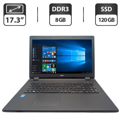 Ноутбук Acer Aspire ES1-711 / 17.3" (1600x900) TN / Intel Celeron N2940 (4 ядра по 1.83 - 2.25 GHz) / 8 GB DDR3 / 120 GB SSD / Intel HD Graphics / WebCam / DVD-ROM Ноутбук Acer Aspire ES1-711 / 17.3" (1600x900) TN / Intel Celeron N2940 (4 ядра по 1.83 - 2.25 GHz) / 8 GB DDR3 / 120 GB SSD / Intel HD Graphics / WebCam / DVD-ROM