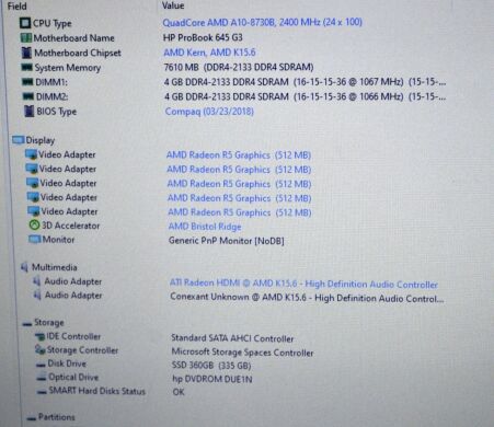 Ноутбук Б-клас HP ProBook 645 G3 / 14" (1366x768) TN / AMD A10-8730B (4 ядра по 2.4 - 3.3 GHz) / 8 GB DDR4 / 360 GB SSD NEW / AMD Radeon R5 Graphics / WebCam / DVD-ROM / АКБ NEW / BIOS PASSWORD BOOT / Windows 10 Pro