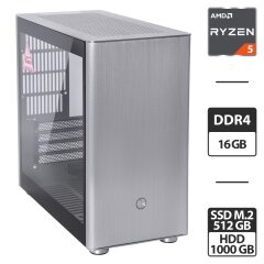 Новый компьютер Qube V9 Pro Tower / AMD Ryzen 5 5600G (6 (12) ядер по 3.9 - 4.4 GHz) / 16 GB DDR4 / 512 GB SSD M.2 + 1000 GB HDD / AMD Radeon Graphics / 650W