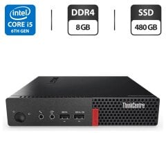 Неттоп Lenovo ThinkCentre M710q Tiny USFF / Intel Core i5-6500T (4 ядра по 2.5 - 3.1 GHz) / 8 GB DDR4 / 480 GB SSD / Intel HD Graphics 530 / Блок живлення