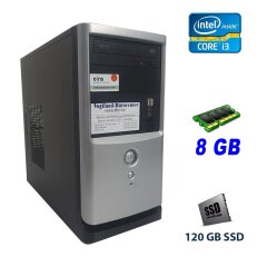 Компьютер Midi Silver Tower / Intel Core i3-3220 (2(4) ядра по 3.3 GHz) / 8 GB DDR3 / 120 GB SSD Kingston / DVD-ROM